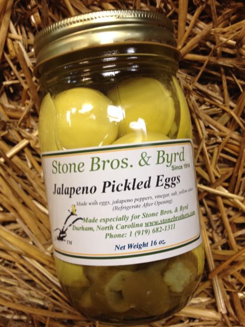 A jar of classic jalapeno pickled eggs